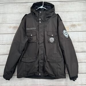 Grenade Snowboard Jacket Mens Medium Black Military Patch Hooded